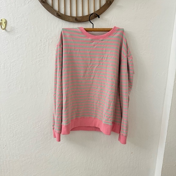 Pink Green Viral Cotton Striped Pullover Crewneck Sweater XL - Picture 2 of 8